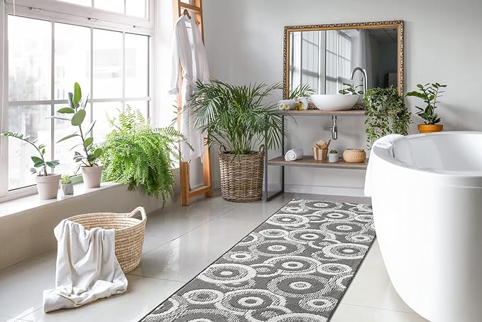 Custom Length Cut to Size Retro Modern Geometric Carpet Runner Rug for Hallways, Non Slip Rubber Backed, 31 inch Wide X Customized Length, Geo Grey, 31 inch X 8 feet