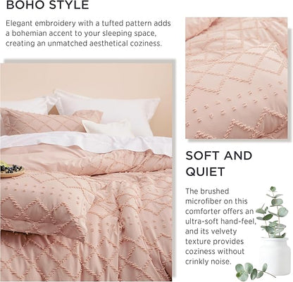 Bedsure King Comforter Set - Coral Pink Comforter, Boho Tufted Shabby Chic Bedding for Kids, 3 Pieces Vintage Farmhouse Bed Set for All Seasons, Fluffy Soft Bedding with 2 Pillow Shams