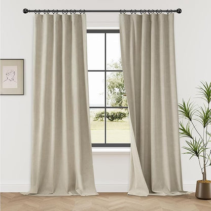 KangBang Extra Wide Blackout Curtains for Living Room Track System, Faux Linen Back Tab Loop Pocket Pleated Floor to Ceiling Drapes for Sliding Patio Door(2 Panels, 60Wx108L, Linen)