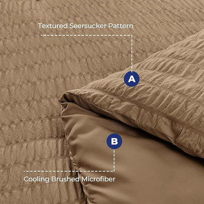 HYMOKEGE Brown Full Size Comforter Sets Seersucker 7 Pieces, All Season Luxury Bed in a Bag for Bedroom, Bedding Set with Comforter, Sheets, Pillowcases & Shams