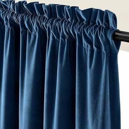 Lazzzy Velvet Blackout Curtains Thermal Insulated Room Window Drapes Super Soft Luxury Curtains for Living Room Bedroom Rod Pocket 2 Panels, Dark Blue, 52" W x 102" L