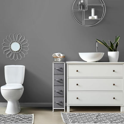 Sorbus Narrow Dresser with 4 Drawers - Vertical Slim Storage Chest of Drawers with Steel Frame, Wood Top & Easy Pull Fabric Bins for Small Spaces, Closets, Bedroom, Bathroom & Laundry (Gray)