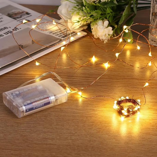 Sanniu Fairy Lights Battery Operated, 6 Packs Mini Battery Powered Copper Wire Starry String Lights for Christmas,Bedroom, Parties,Wedding,Indoor,Home Decoration (5m/16ft Warm White)