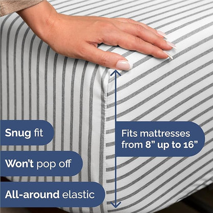 Twin XL Size 3 Piece Sheet Set - Comfy Breathable & Cooling Bed Sheets Set - Hotel Luxury Bedding for Women, Men, Kids, Teens, Boys & Girls - Deep Pockets and Wrinkle Free - Oeko-Tex - Grey Stripes 2