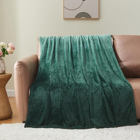 NEWCOSPLAY Super Soft Throw Blanket Ombre Forest Green Premium Silky Flannel Fleece Leaves Pattern Lightweight Bed Blanket All Season Use (Ombre Forest Green, Throw(50"x60"))