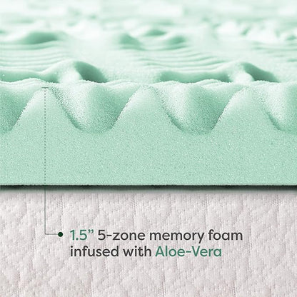 Mellow 1.5 Inch 5-Zone Memory Foam Mattress Topper, Calming Aloe Infusion, Dorm Essentials, Twin XL