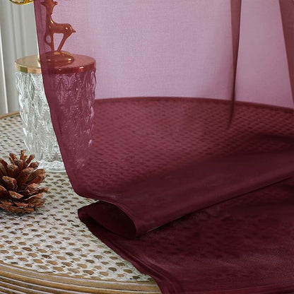OWENIE Burgundy Sheer Curtains 108 Inches Long for Living Room Bedroom 2 Panels Set, Lightweight Airy Burgundy Sheer Curtain, Filmy Rod Pocket, 2 PCS, Each 59" W x 108" L