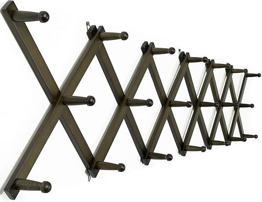 WEBI Accordion Wall Hanger,Accordion Hat Rack for Wall,Expandable Wooden Coat Rack Wall Mounted,Accordion Hook Rack for Hats,Caps,20 Peg,Dark Walnut