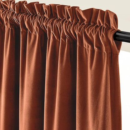 Lazzzy Velvet Blackout Curtains Thermal Insulated Room Window Drapes Super Soft Luxury Curtains for Living Room Bedroom Rod Pocket 2 Panels, Burnt Orange, 52" W x 120" L