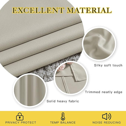 NICETOWN Blackout Bedroom Curtains 50 inches Long - Window Treatment Thermal Insulated Solid Grommet Room Darkening Privacy Sound Reducing for Kitchen, Natural, Set of 2, W34 x L50