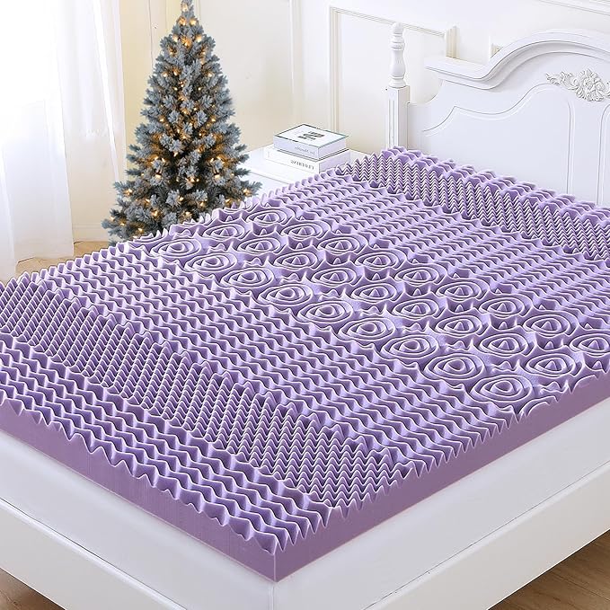 MUXHOMO 3 Inch King Size Mattress Topper, 7-Zone Gel Infused Mattress Topper, Egg Crate Foam Mattress, Lavender Cooling Gel Infused Bed Pad, CertiPUR-US Certified (76"×80", Lavender)