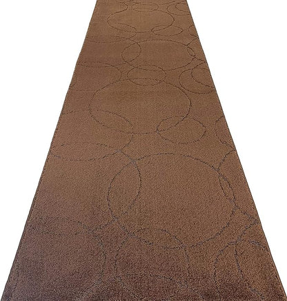 Custom Size Modern Geometric Pattern Carpet Runner Rug for Hallways, Slip Resistant Latex Rubber Backed, 31 inch Wide X Customized Length, Circles Brown, 31 inch X 16 feet