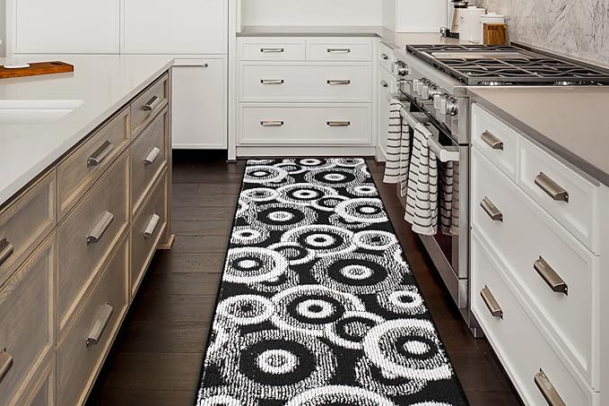 Custom Length Cut to Size Modern Farmhouse Carpet Runner Rug for Hallways, Non Slip Rubber Backed, 31 inch Wide X Customized Length, Geo Black, 31 inch X 3 feet, Doormat Size