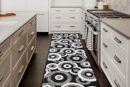 Custom Length Cut to Size Modern Farmhouse Carpet Runner Rug for Hallways, Non Slip Rubber Backed, 31 inch Wide X Customized Length, Geo Black, 31 inch X 6 feet