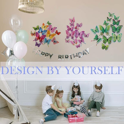 Butterfly Wall Decor 24/48 PCS, 3D Butterflies Stickers for Party Decorations with Magnets (Green, 24)