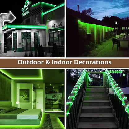 LED Rope Lights, 16.4 Feet Green Flat Flexible Strip Light, Plug in Novelty Lighting, Connectable and Waterproof for Home Christmas Holiday Garden Patio Party Decoration