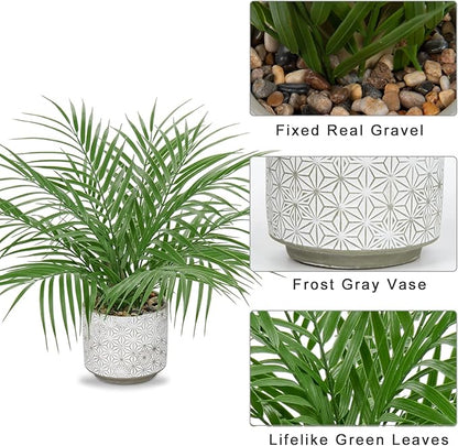 Hollyone Large Artificial Potted Plants Fake Palm Plants 16" Faux Tropical Palm Plant Tree in Ceramic Pots Bohemian for Home Room Office House Indoor Decoration
