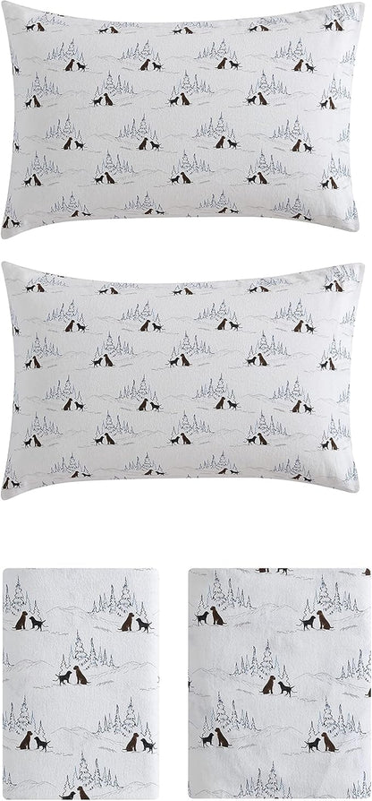 Eddie Bauer - Full Sheets, Cotton Flannel Bedding Set, Brushed For Extra Softness, Cozy Home Decor (Dog Friends White, Full)