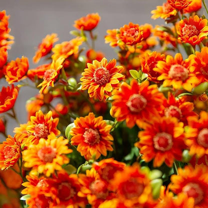 Artificial Mums for Outdoors, Faux Sunset Mum Flowers Planters for Indoor Outside Decor, Fake Look Real, Vibrant, UV Resistant, Waterproof, Windproof (Wine, 10 Bundle)