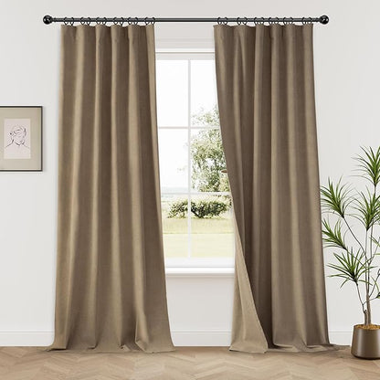KangBang Extra Wide Blackout Curtains 108 Inches Long for Sliding Patio Door, Extra Wide Soft Thick Linen Back Tab Pleated Drapes for Large Windows Modern Patio Glass Doors,72Wx108L,2 Panels, Biscuit