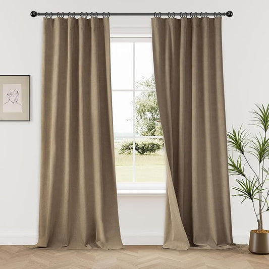 KangBang Extra Wide Blackout Curtains 108 Inches Long for Sliding Patio Door, Extra Wide Soft Thick Linen Back Tab Pleated Drapes for Large Windows Modern Patio Glass Doors,72Wx108L,2 Panels, Biscuit