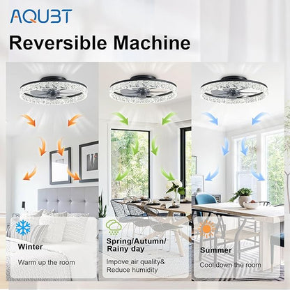 Ceiling Fans with Lights and Remote, 19.7" Low Profile Ceiling Fan with Light, 3000-6500K Dimmable, 6 Speeds and Stepless Color Temperature Change for Bedroom, Living Room and Kids Room(Black)