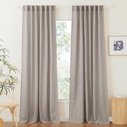 RYB HOME Linen Textured Curtains Semi Sheer Window Curtains Light Filtering Ariy Privacy Sheers for Bedroom Living Room Bathroom Patio Door, Birch Brown, 52 inch Wide x 84 inch Long, 2 Panels