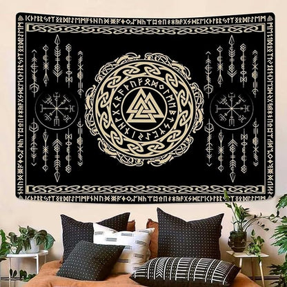 OSUNBD Nordic Viking Tapestry Wall Hanging - Large 106x70 inches Soft Flannel with Valknut, Celtic Runes & Norse Mythology Scandinavian for Bedroom, Living Room Decor