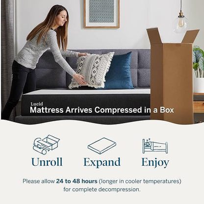 Lucid 8 Inch Memory Foam Mattress - Medium Firm Feel - Infused with Refreshing Bamboo Charcoal and Cooling Gel - Bed in a Box - Temperature Regulating - Pressure Relief - Breathable - Twin Size