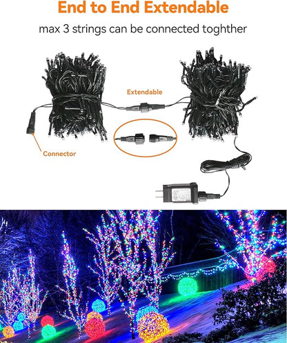 Blingstar Christmas Lights Multicolor 66 Ft 200 LED String Lights 30V Plug in Connectable Twinkle Lights 8 Modes Bright Green Wire Decorative Lights for Indoor Outdoor Xmas Tree Bedroom Holiday Party