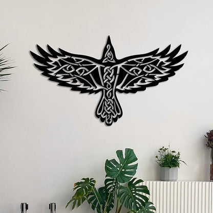 KAWA METALWORKS Nordic Raven Metal Viking Wall Art Decor, Norse Mythology Wall Sculpture (Black, Large - 20.4" x 36" (H x W))