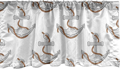 Ambesonne Vintage Nautical Tattoo Window Valance, Repetitive Anchor and Motif Maritime Pattern, Curtain Valance for Kitchen Bedroom Decor with Rod Pocket, 42" x 18", Pale Cinnamon Pale Grey