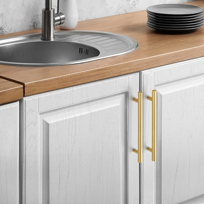 JOY DECOR 10 Pack Cabinet Handles, Gold Cabinet Pulls, 6-1/4 in Hole Center Kitchen Cabinet Handles, Stainless Steel T Bar Handles for Dresser Drawers