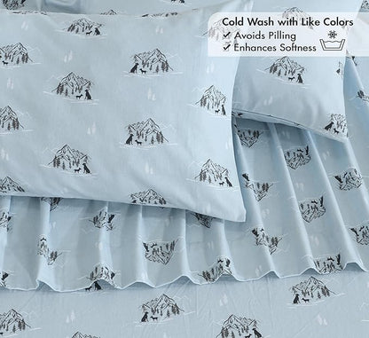 RUVANTI Flannel Sheets King Size - 100% Cotton Brushed King Bed Sheets Set - Deep Pockets 16 Inches - All Seasons Breathable & Extra Soft - Warm & Cozy, 4 Piece, Soul Dog