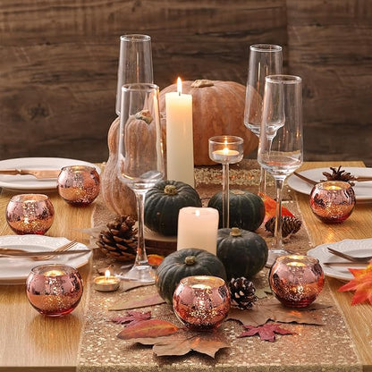 Volens 24PCS Rose Gold Votive Candle Holders for Table Centerpieces, Round Mercury Glass Candle Holders Bulk for Wedding, Bridal Shower, Birthday, Home, and Anniversary Decorations