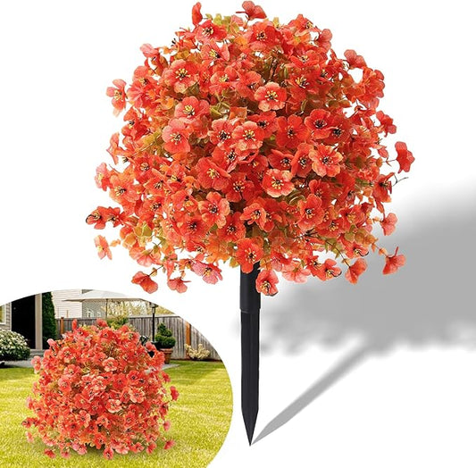 Artificial Mums Topiary Ball Tree With Flowers for Outdoors Fall Decor,23" Orange UV Resistant Fake Plants With Ground Spike Autumn Decorations for Home,Front Porch,Garden,Thanksgiving,Planters