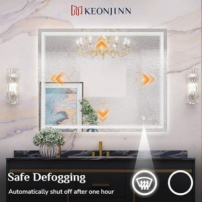 Keonjinn LED Mirror for Bathoom 24 x 30 Inch, Bathroom Mirror with Front Lights, Shatter-Proof Tempered Glass, UL-Listed LED Driver, Anti-Fog, Dimmale 6000K, Easy Installation(Horizontal/Vertical)
