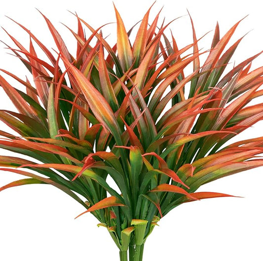Ouddy Decor 20 Pcs Fake Fall Outdoor Plants Artificial Grass Fall Stems Faux Plastic Plants UV Resistant for Autumn Indoor Outside Garden Hanging Planter Porch Patio Window Box Home Decor, Orange