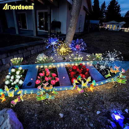 Anordsem Solar Lights Outdoor Decorative: Bendable Copper Wire with 120 LED Firework Beads - Waterproof DIY Colorful Fun Decorating Yard Garden Patio - Christmas Gifts for Homeowner Over 30