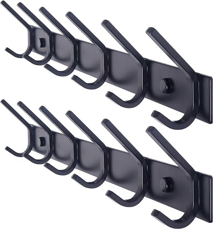 WEBI Coat Rack Wall Mounted,17-1/8 Inch Coat Hooks for Hanging Coats,Heavy Duty Metal Hook Rack Rail with 6 Double Dual Hooks Coat Hanger Wall Mount for Clothes Jacket,Black,2 Packs
