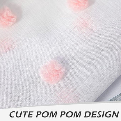 MYSKY HOME Pom Pom Sheer Curtains for Girls' Bedroom & Nursery - Pink, 72 Inch Long, 2 Panels, Light Filtering, Rod Pocket, Semi Window Drapes, 38 x 72 inch