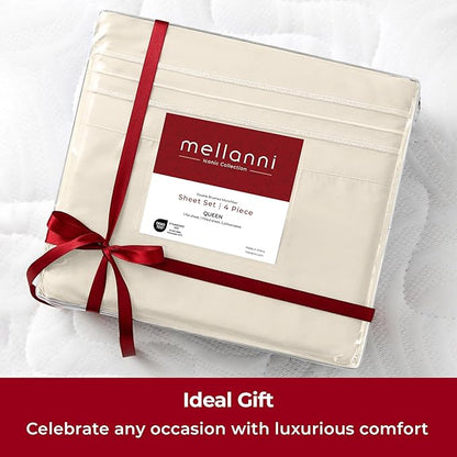 Mellanni Extra Deep Full Sheets - 4 PC Iconic Collection Bedding - Hotel Luxury, Ultra Soft, Cooling Bed Sheets - Wrinkle, Fade, Stain Resistant (Full, Golden Ivory)