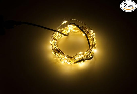 Karlling USB Plug in LED Fairy Lights,2 Packs of 50 LED Bulbs 16 Ft Silver Wire Starry String Lights for Bedroom Patio Garden Party Wedding Commercial Lighting (Warm White)