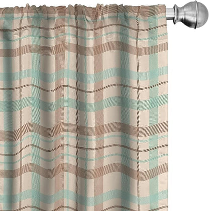 Ambesonne Plaid Curtains, Scottish Country Style Tartan with Abstract Design Diagonal Striped Lines, Window Treatments 2 Panel Set for Living Room Bedroom, Pair of - 28" x 95", Mint Green