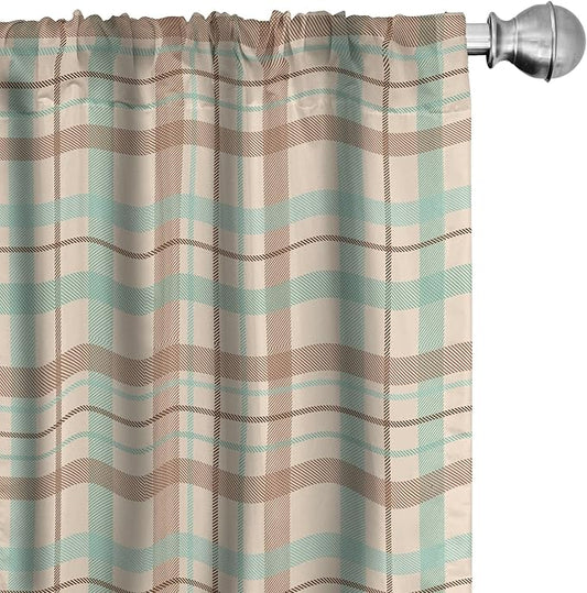 Ambesonne Plaid Curtains, Scottish Country Style Tartan with Abstract Design Diagonal Striped Lines, Window Treatments 2 Panel Set for Living Room Bedroom, Pair of - 28" x 95", Mint Green