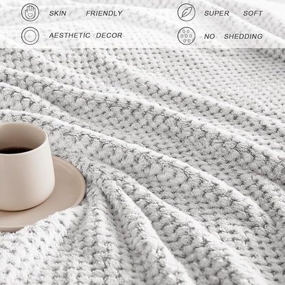 Exclusivo Mezcla Fleece Bed Blanket Queen Size, Super Soft and Warm Blankets for Couch, Sofa and Bed Waffle Textured, Cozy, Fuzzy and Lightweight (Mixed Light Grey, 90x90 Inches)