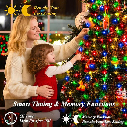 aneeway Christmas Tree Lights String, 480LED Christmas Lights for Tree with 8 Light Modes & Memory Function, 9.84FT x 16 String Light with Timing & Remote Control for Xmas Ornament - Multicolor