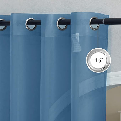 NICETOWN Stone Blue Sheer Curtains 96 Inches Long, Grommet Airy & Lightweight Window Treatment Translucent Elegant Drapes for Living Room/Bedroom, W54 x L96, 2 Panels
