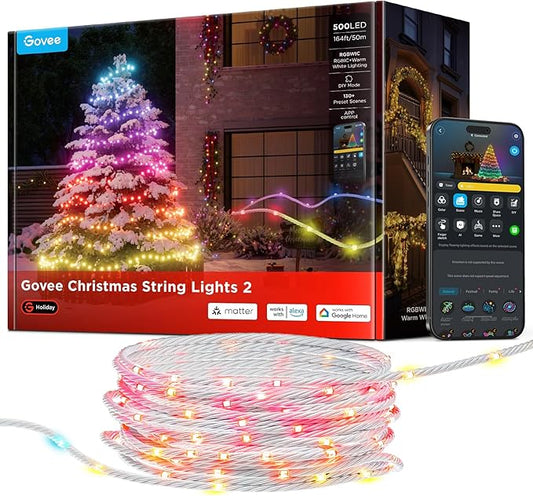 Govee Christmas Lights 2, RGBWIC 164FT 500LEDs String Lights for Holiday Decor, Smart Indoor Outdoor LED Decoration with Shape Mapping Function, 130+ Scene Modes, APP Control, Clear Wire