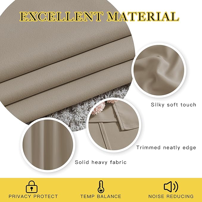 NICETOWN Taupe Blackout Curtains 2 Panels Set, Grommet Top Room Darkening Thermal Curtains Sound Reducing Window Treatments for Bedroom/Kid Room, Taupe, W46 x L63